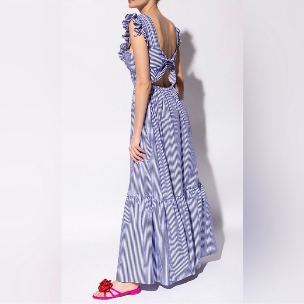 O. P. T. Stella Blue & White Striped Tiered Ruffle Midi Maxi Dress Size Medium - Picture 3 of 16